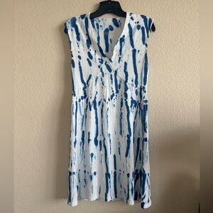 Blue and White Tie-Dye Sleeveless Dress
